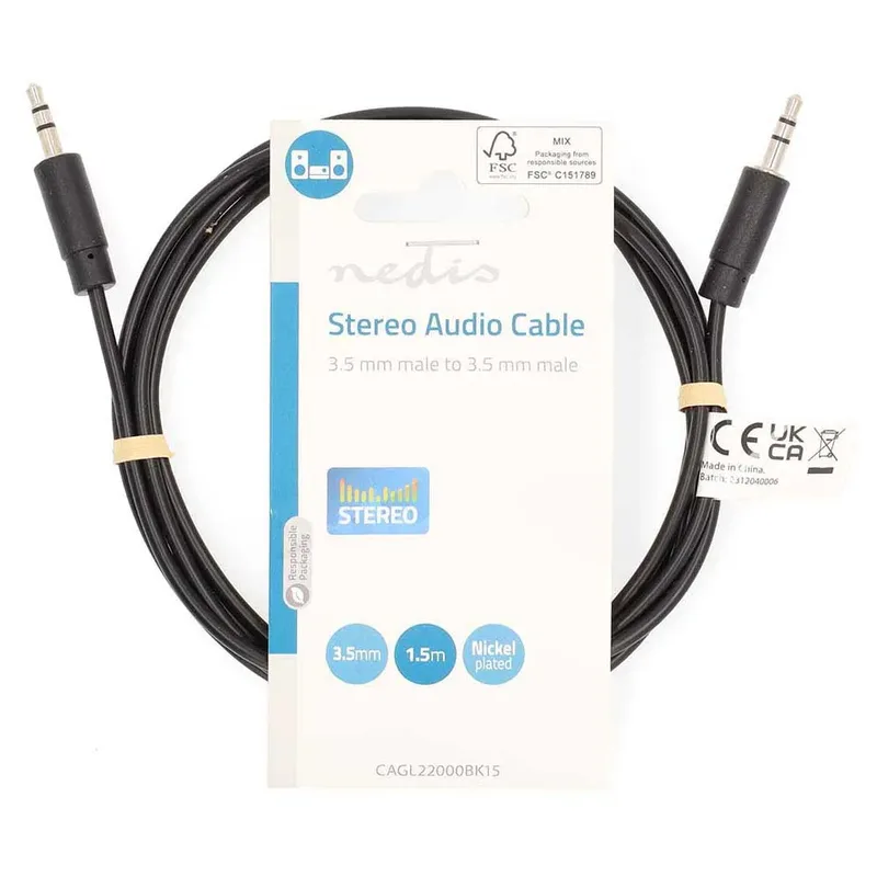 Cagl22000bk15 Stereo Audiokabel M-m Vernikkeld 3.5mm 3.5mm 1.5 M by Nedis – product photo 3 of 3