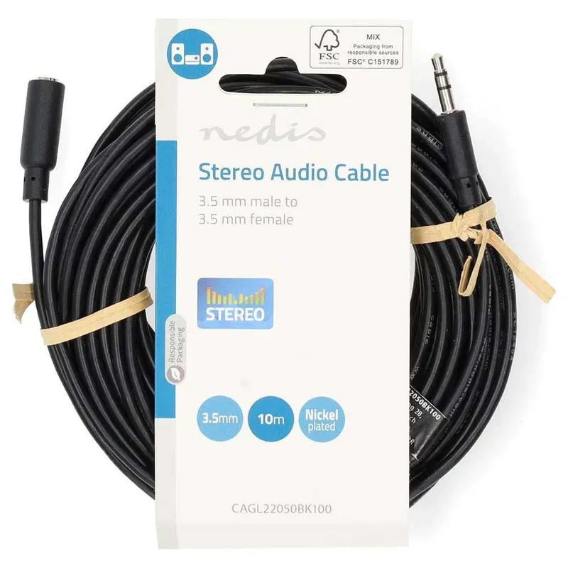 Cagl22050bk100 Stereo Audiokabel M-f Vernikkeld 3.5mm 3.5mm 10 M by Nedis – product photo 3 of 3
