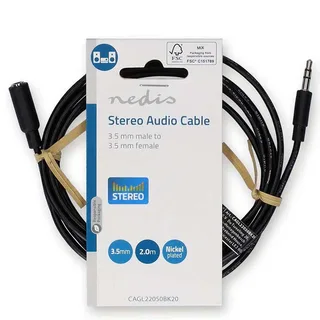 Cagl22050bk20 Stereo Audiokabel M-f Vernikkeld 3.5mm 3.5mm 2 M by Nedis – product photo 3 of 3