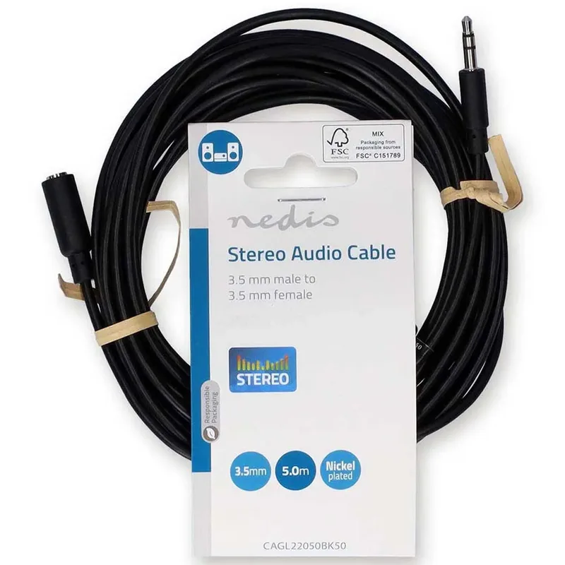 Cagl22050bk50 Stereo Audiokabel M-f Vernikkeld 3.5mm 3.5mm 5 M by Nedis – product photo 3 of 3