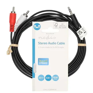Cagl22200bk30 Stereo Audiokabel M-2x Rca M Vernikkeld 3.5mm 3 M by Nedis – product photo 3 of 3