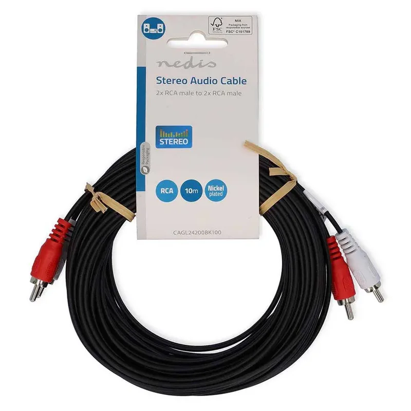 Cagl24200bk100 Stereo Audiokabel 2x Rca M-2x Rca M Vernikkeld 10 M von Nedis – Produktfoto 3 von 3
