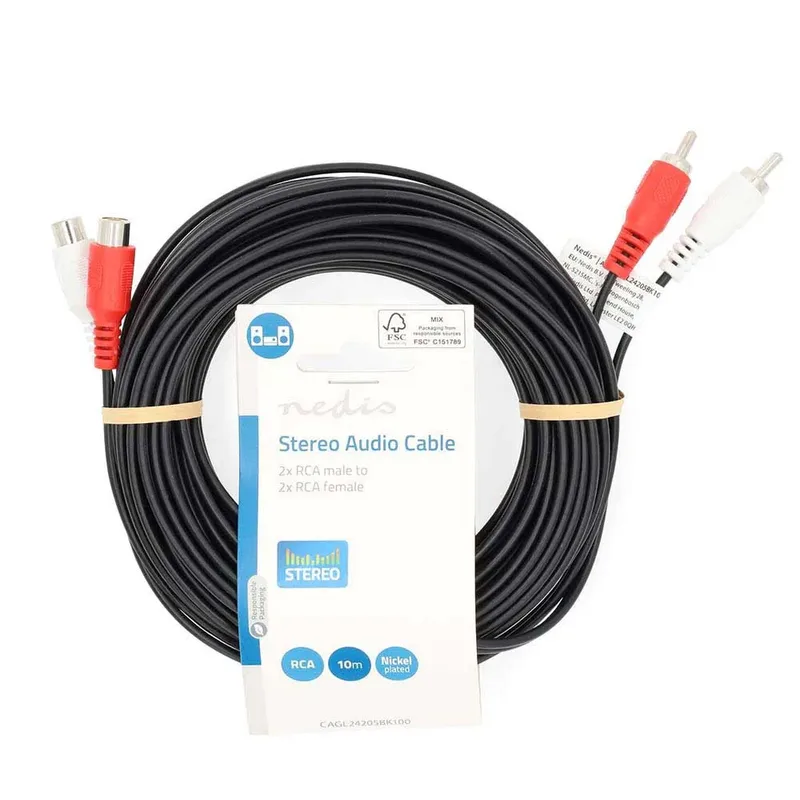 Cagl24205bk100 Stereo Audiokabel 2x Rca M-2x Rca V Vernikkeld 10 M van Nedis – productfoto 3 van 3