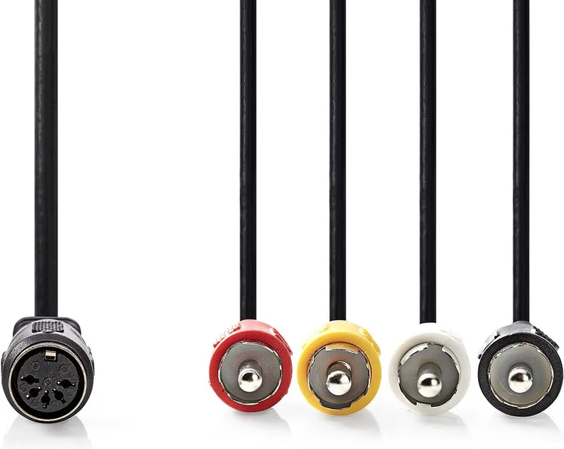 DIN-Audiokabel - DIN 5-Pins Female - 4x RCA Male - Vernikkeld - 0.20 m - Rond - PVC - Envelop van Nedis in Zwart – productfoto