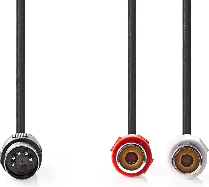 DIN-Audiokabel - DIN 5-Pins Male - 2x RCA Female - Vernikkeld - 0.20 m - Rond - PVC - Label van Nedis in Zwart – productfoto