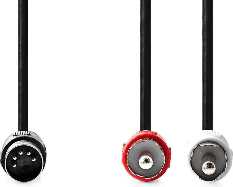 DIN-Audiokabel - DIN 5-Pins Male - 2x RCA Male - Vernikkeld - 1.00 m - Rond - PVC - Label van Nedis in Zwart – productfoto
