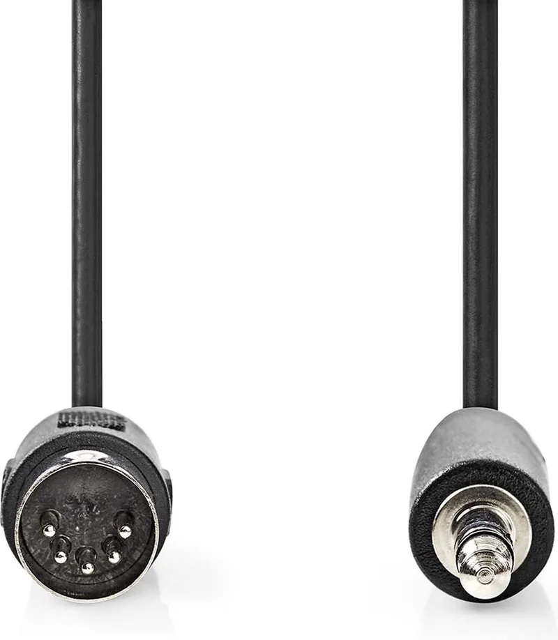 DIN-Audiokabel - DIN 5-Pins Male - 3,5 mm Male - Vernikkeld - 1.00 m - Rond - PVC - Envelop van Nedis in Zwart – productfoto