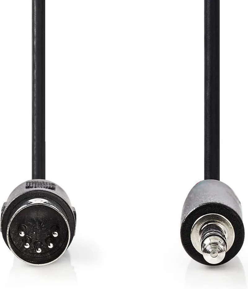 DIN-Audiokabel - DIN 5-Pins Male - 3,5 mm Male - Vernikkeld - 2.00 m - Rond - PVC - Envelop van Nedis in Zwart – productfoto