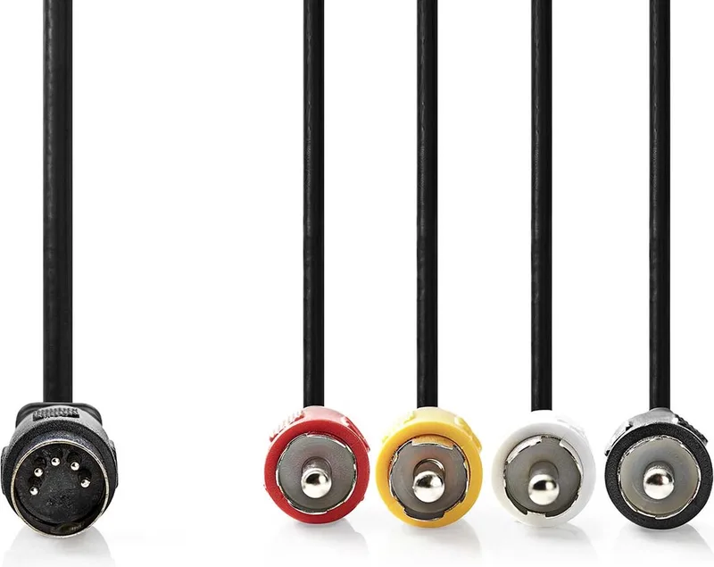 DIN-Audiokabel - DIN 5-Pins Male - 4x RCA Male - Vernikkeld - 1.00 m - Rond - PVC - Label van Nedis in Zwart – productfoto