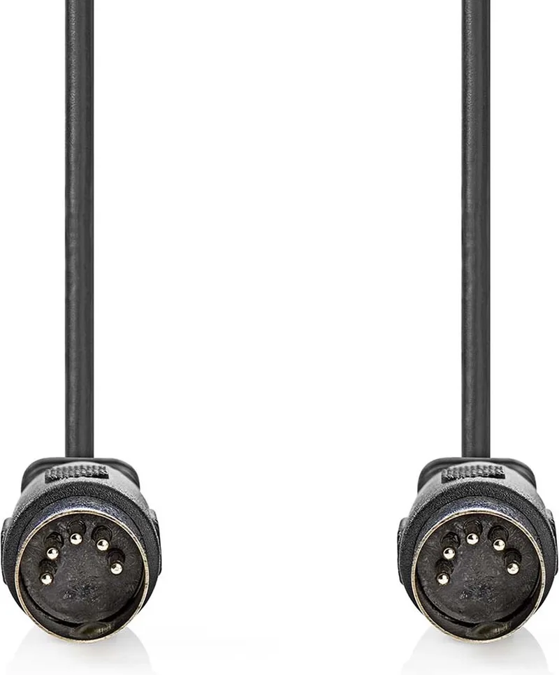 DIN-Audiokabel - DIN 5-Pins Male - DIN 5-Pins Male - Vernikkeld - 1.00 m - Rond - PVC - Label van Nedis in Zwart – productfoto
