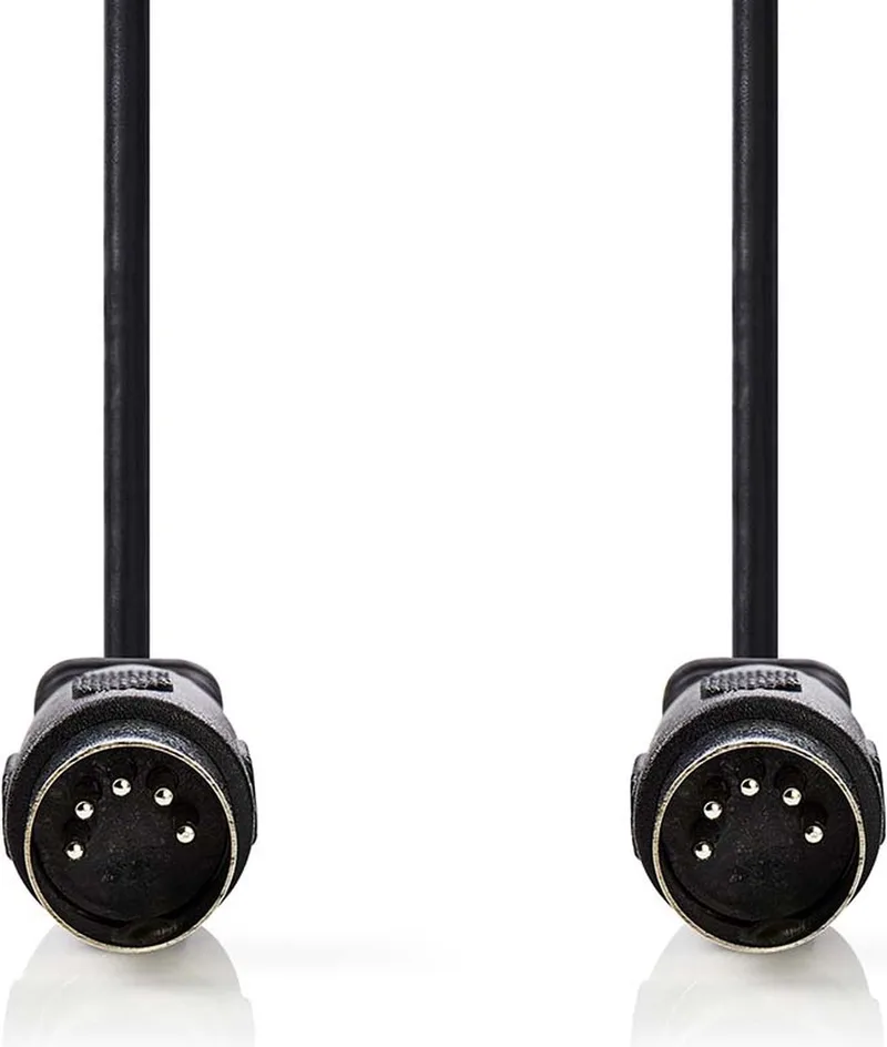 DIN-Audiokabel - DIN 5-Pins Male - DIN 5-Pins Male - Vernikkeld - 3.00 m - Rond - PVC - Label van Nedis in Zwart – productfoto