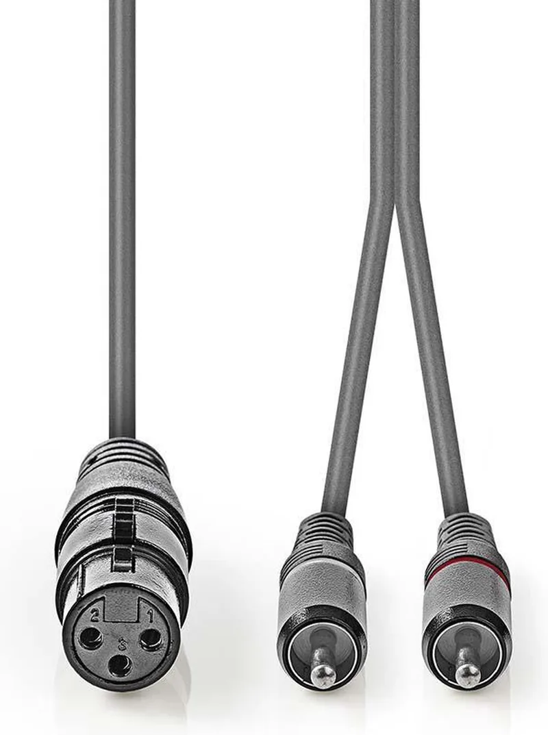 Gebalanceerde Audiokabel - XLR 3-Pins Female - 2x RCA Male - Vernikkeld - 1.50 m - Rond - PVC - Kartonnen Sleeve van Nedis in Donkergrijs – productfoto