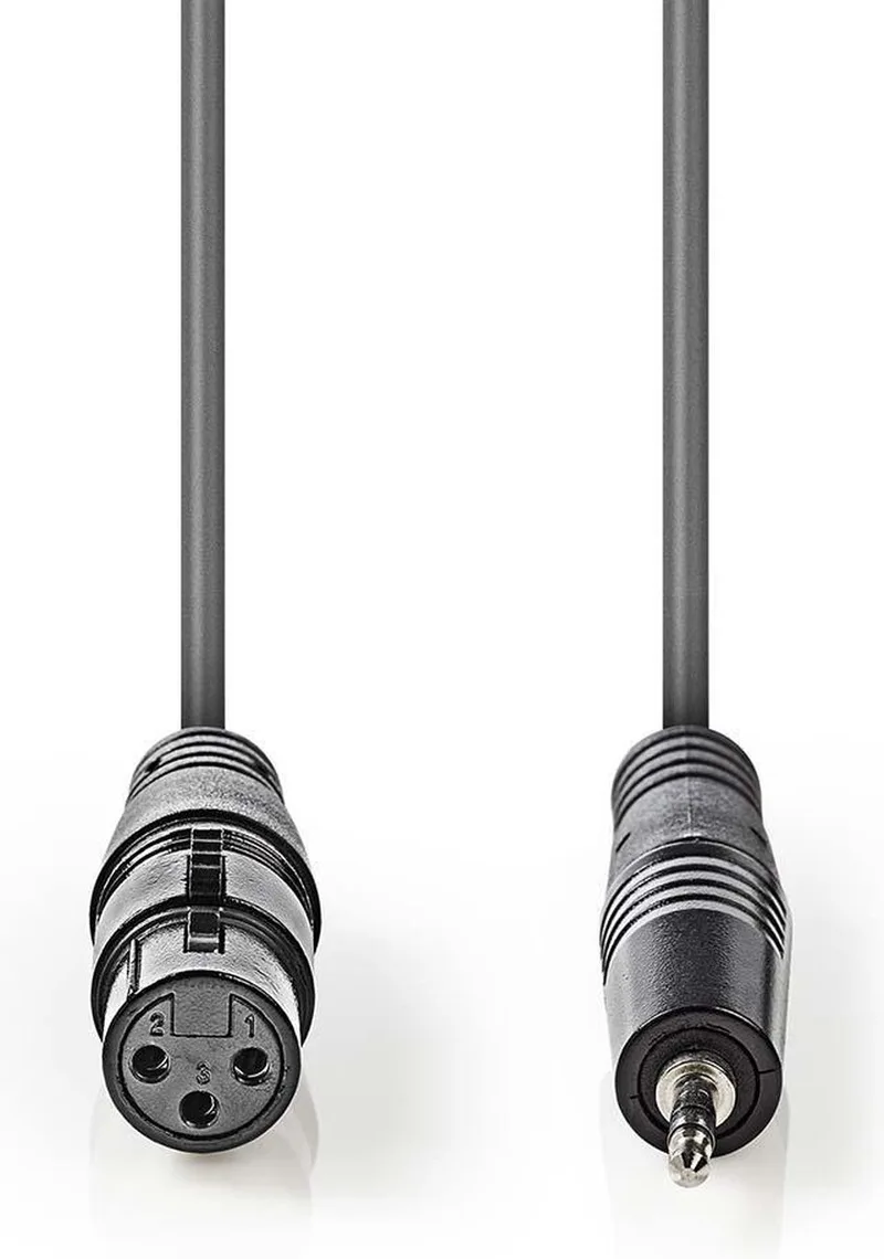 Gebalanceerde Audiokabel - XLR 3-Pins Female - 3,5 mm Male - Vernikkeld - 1.00 m - Rond - PVC - Kartonnen Sleeve van Nedis in Donkergrijs – productfoto