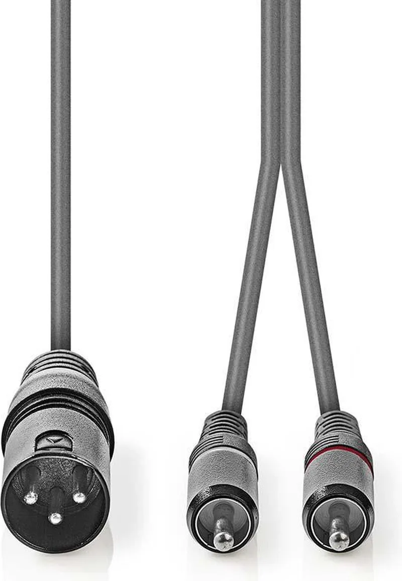 Gebalanceerde Audiokabel - XLR 3-Pins Male - 2x RCA Male - Vernikkeld - 1.50 m - Rond - PVC - Kartonnen Sleeve by Nedis in Dark grey – product photo