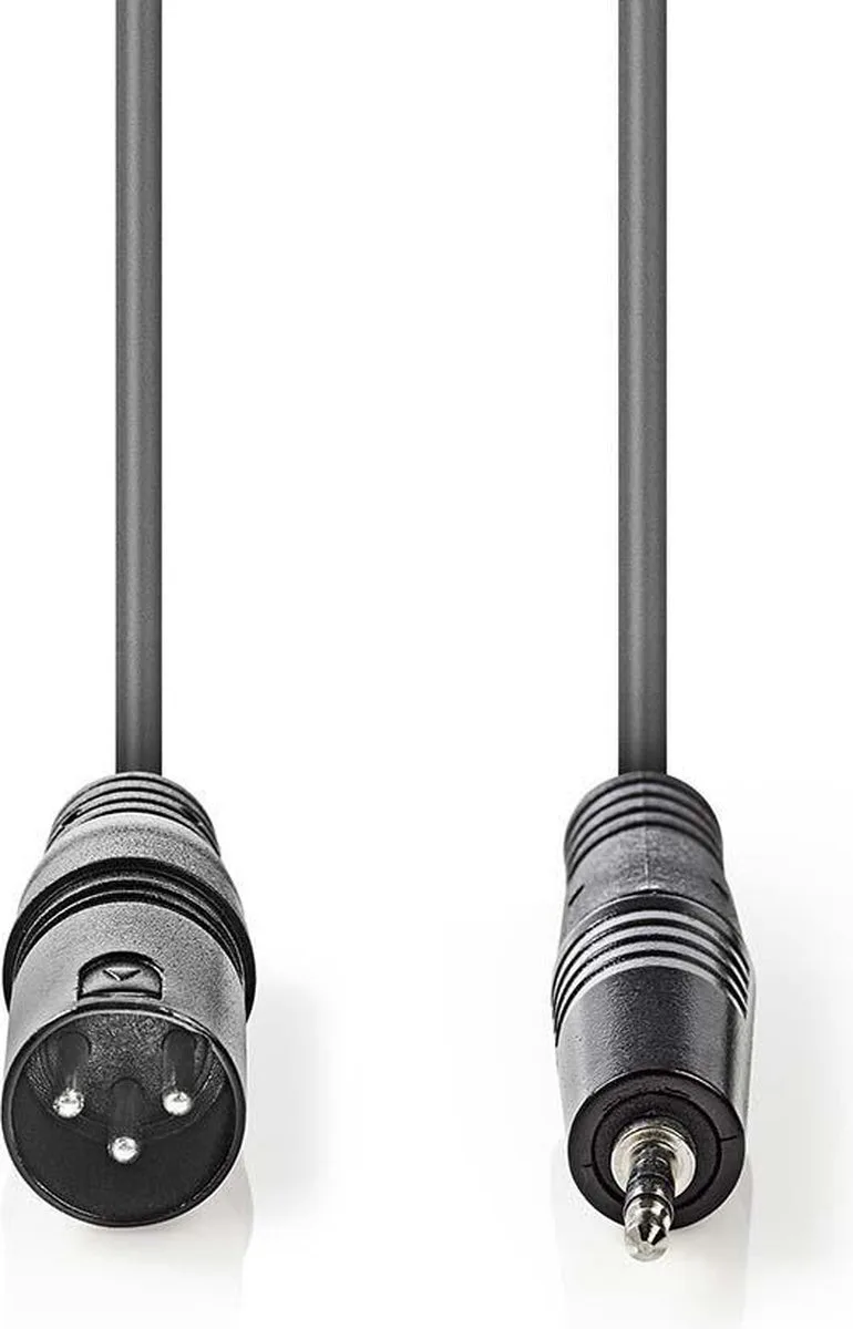 Gebalanceerde Audiokabel - XLR 3-Pins Male - 3,5 mm Male - Vernikkeld - 1.50 m - Rond - PVC - Kartonnen Sleeve by Nedis in Dark grey – product photo