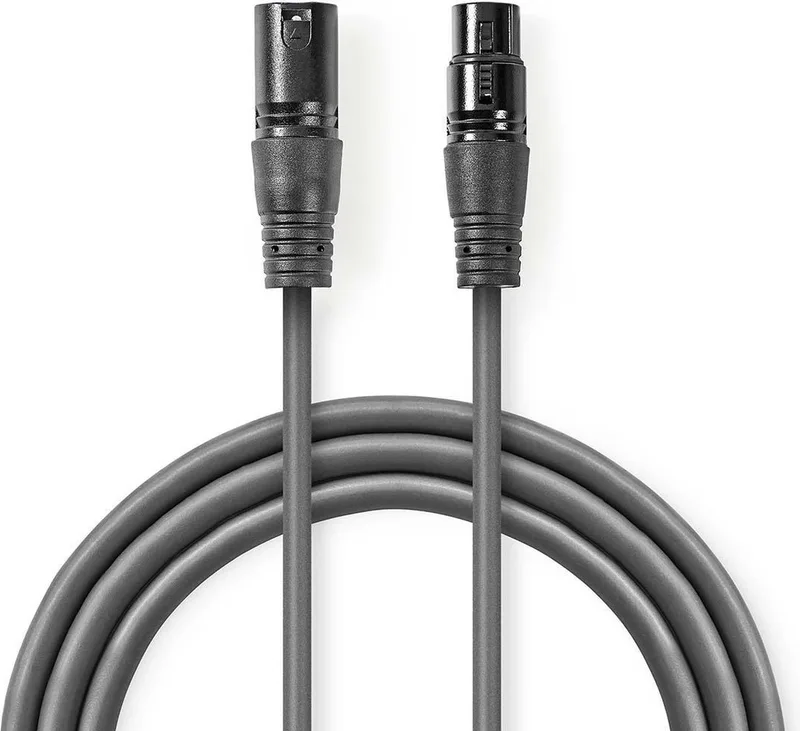 Gebalanceerde Audiokabel - XLR 3-Pins Male - XLR 3-Pins Female - Vernikkeld - 1.50 m - Rond - PVC - Kartonnen Sleeve by Nedis in Dark grey – product photo