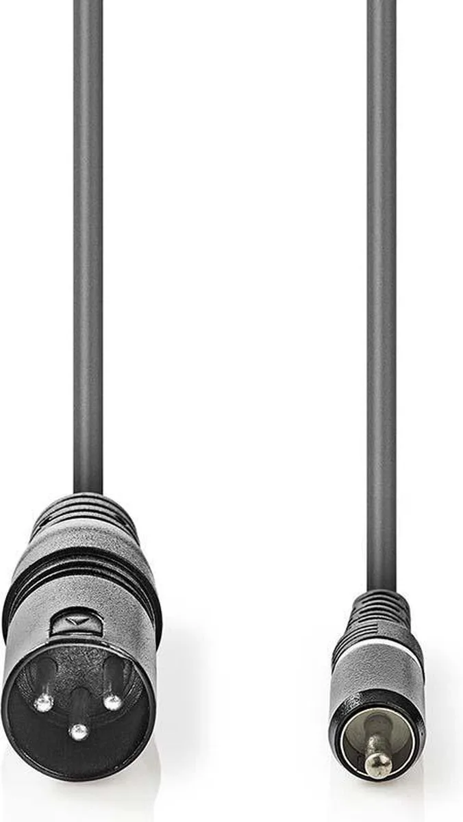 Ongebalanceerde Audiokabel - XLR 3-Pins Male - RCA Male - Vernikkeld - 1.50 m - Rond - PVC - Kartonnen Sleeve fra Nedis i Mørkegrå – produktbillede
