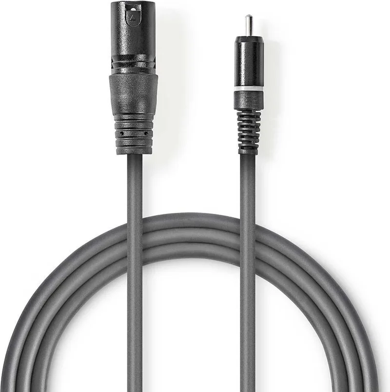 Ongebalanceerde Audiokabel - XLR 3-Pins Male - RCA Male - Vernikkeld - 3.00 m - Rond - PVC - Kartonnen Sleeve fra Nedis i Mørkegrå – produktbillede