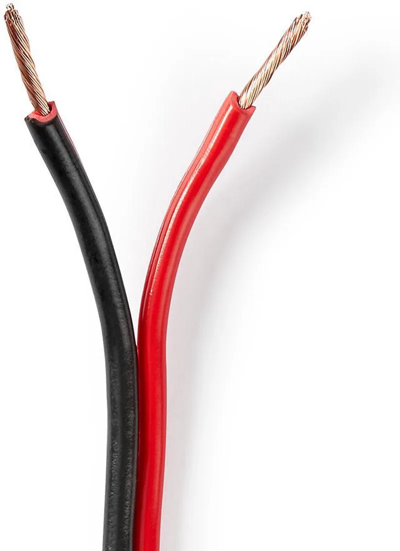 Speaker-Kabel - 2 x 1.50 mm² - CCA - 100 m - Rond - PVC - Rood / Folieverpakking van Nedis in Zwart – productfoto