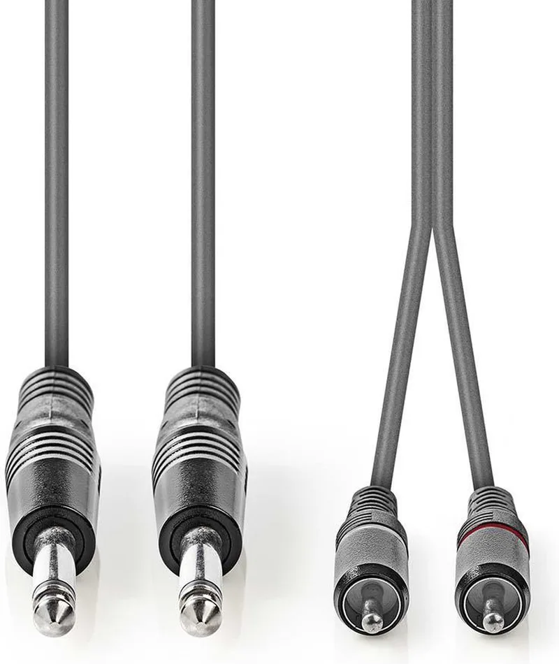 Stereo-Audiokabel - 2x 6,35 mm Male - 2x RCA Male - Vernikkeld - 5.00 m - Rond - Kartonnen Sleeve by Nedis in Dark grey – product photo