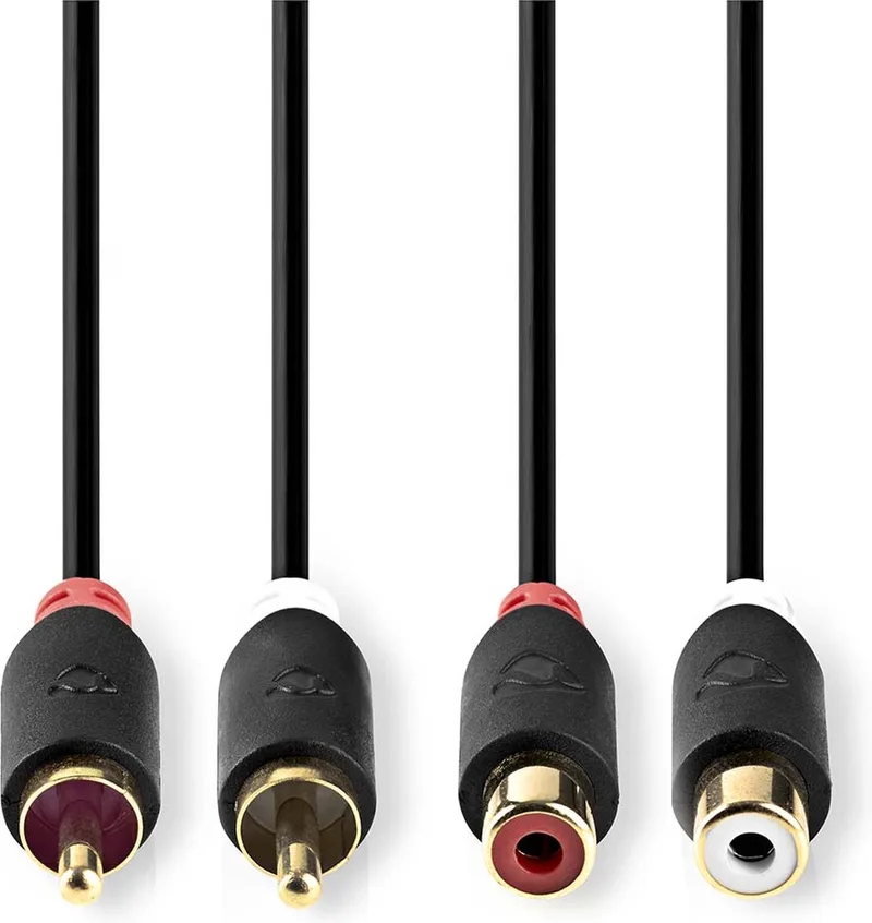Stereo-Audiokabel - 2x RCA Male - 2x RCA Female - Verguld - 2.00 m - Rond - Doos de Nedis en Anthracite – photo produit