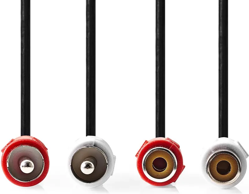 Stereo-Audiokabel - 2x RCA Male - 2x RCA Female - Vernikkeld - 2.00 m - Rond - Label by Nedis in Black – product photo