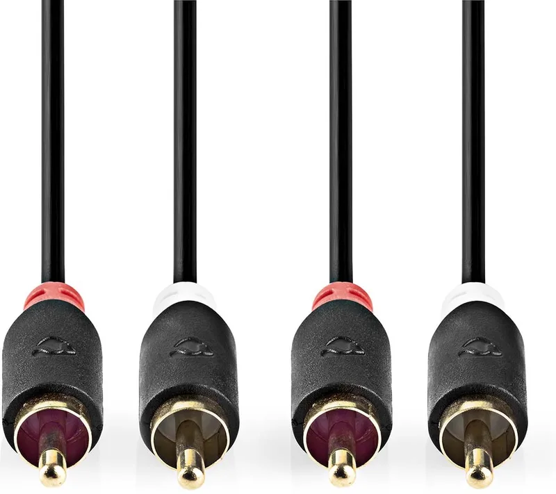 Stereo-Audiokabel - 2x RCA Male - 2x RCA Male - Verguld - 10.0 m - Rond - Doos de Nedis en Anthracite – photo produit