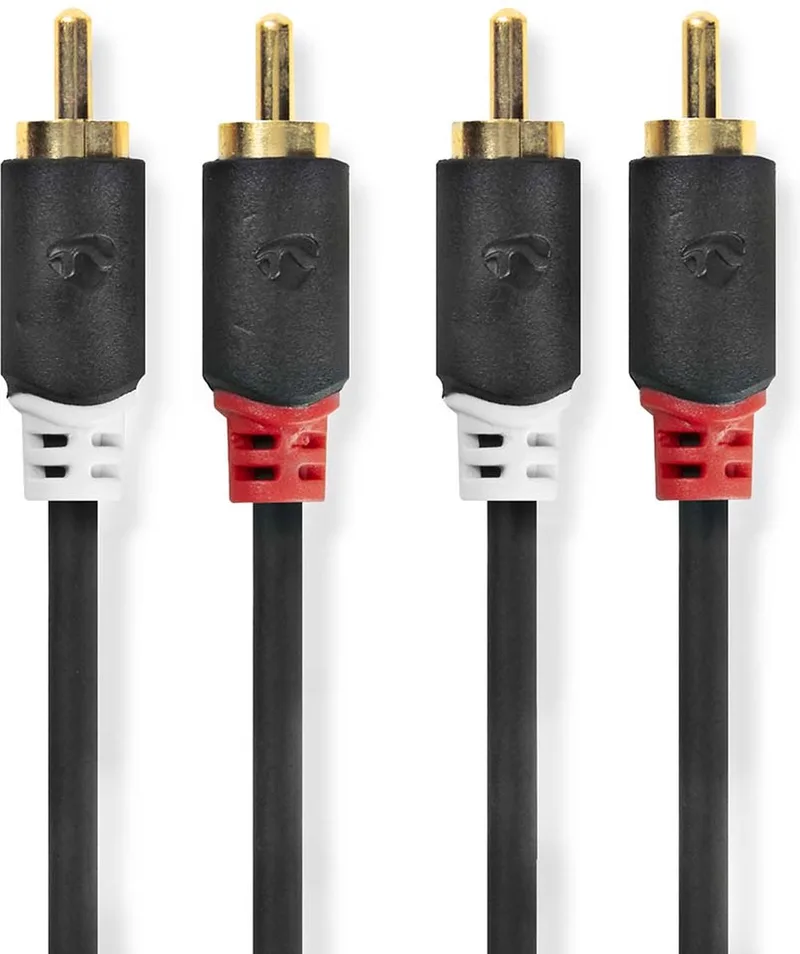 Stereo-Audiokabel - 2x RCA Male - 2x RCA Male - Verguld - 2.00 m - Rond - Doos de Nedis en Anthracite – photo produit