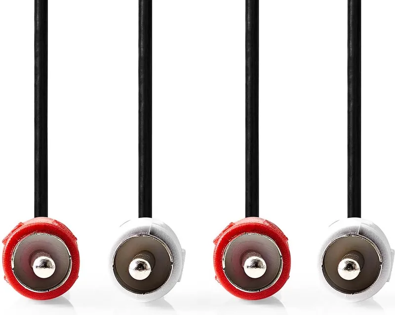 Stereo-Audiokabel - 2x RCA Male - 2x RCA Male - Vernikkeld - 10.0 m - Rond - Rood / Label de Nedis en Blanc – photo produit
