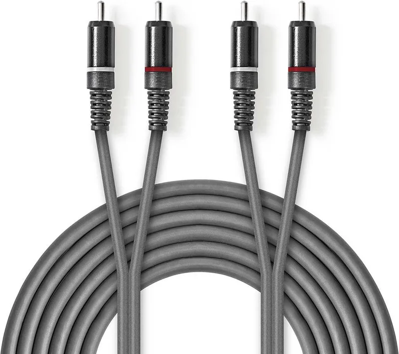 Stereo-Audiokabel - 2x RCA Male - 2x RCA Male - Vernikkeld - 3.00 m - Rond - Kartonnen Sleeve från Nedis i Mörkgrå – produktbild