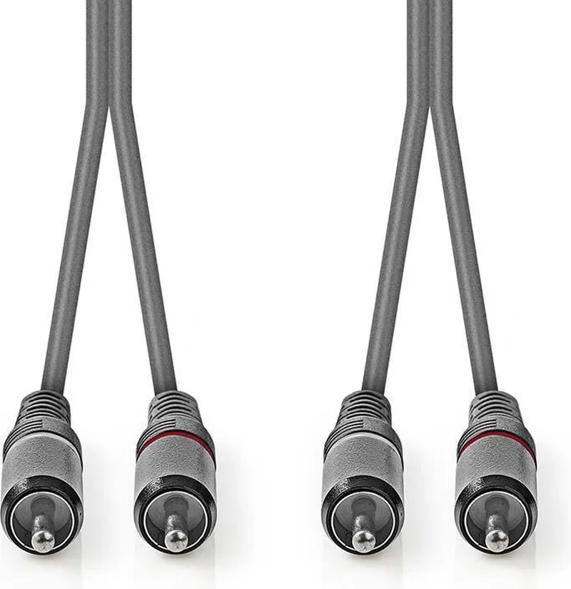 Stereo-Audiokabel - 2x RCA Male - 2x RCA Male - Vernikkeld - 5.00 m - Rond - Kartonnen Sleeve från Nedis i Mörkgrå – produktbild