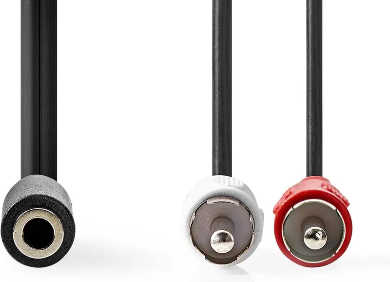 Stereo-Audiokabel - 2x RCA Male - 3,5 mm Female - Vernikkeld - 0.20 m - Rond - Doos by Nedis in Black – product photo