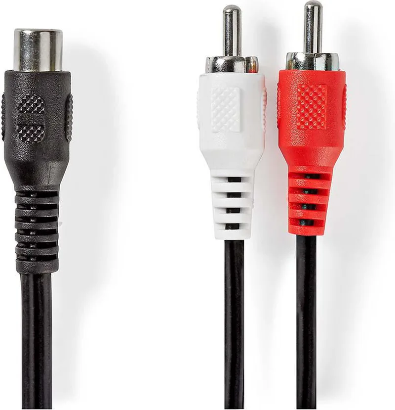 Stereo-Audiokabel - 2x RCA Male - RCA Female - Vernikkeld - 0.20 m - Rond - Blister van Nedis in Zwart – productfoto