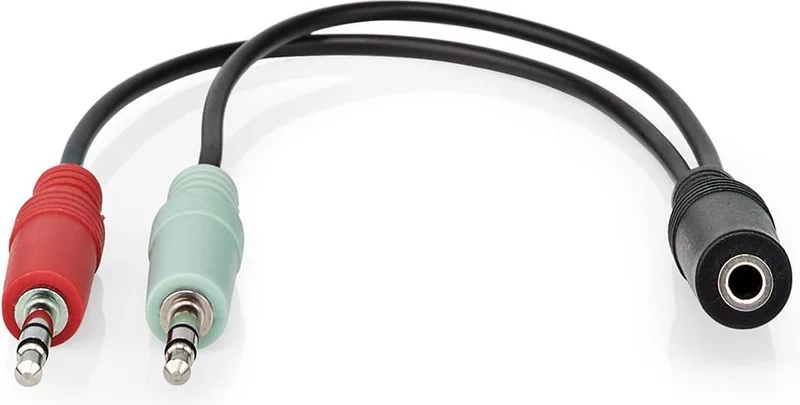 Stereo-Audiokabel - 3,5 mm Female - 2x 3,5 mm Male - Vernikkeld - 0.20 m - Rond - Doos van Nedis in Zwart – productfoto