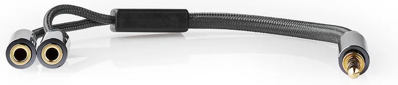 Stereo-Audiokabel - 3,5 mm Male - 2x 3,5 mm Female - Verguld - 0.20 m - Rond - Grijs / Gun Metal Grijs - Cover Window Box van Nedis in Grijs – productfoto
