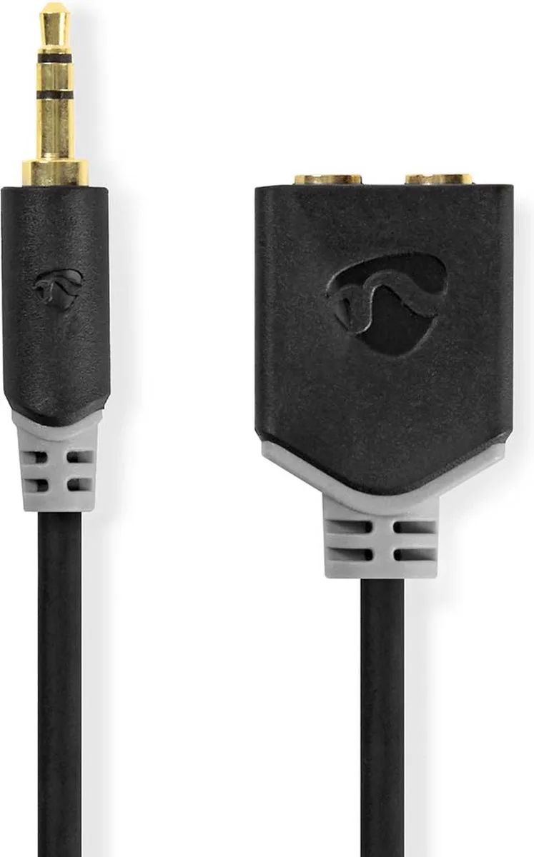 Stereo-Audiokabel - 3,5 mm Male - 2x 3,5 mm Female - Verguld - 0.20 m - Rond - Doos van Nedis in Antraciet – productfoto