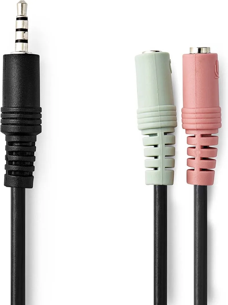 Stereo-Audiokabel - 3,5 mm Male - 2x 3,5 mm Female - Vernikkeld - 0.20 m - Rond - Envelop van Nedis in Zwart – productfoto