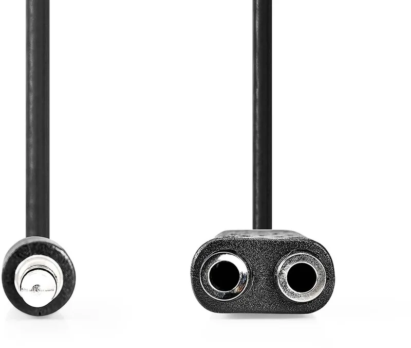 Stereo-Audiokabel - 3,5 mm Male - 2x 3,5 mm Female - Vernikkeld - 0.20 m - Rond - Doos van Nedis in Zwart – productfoto