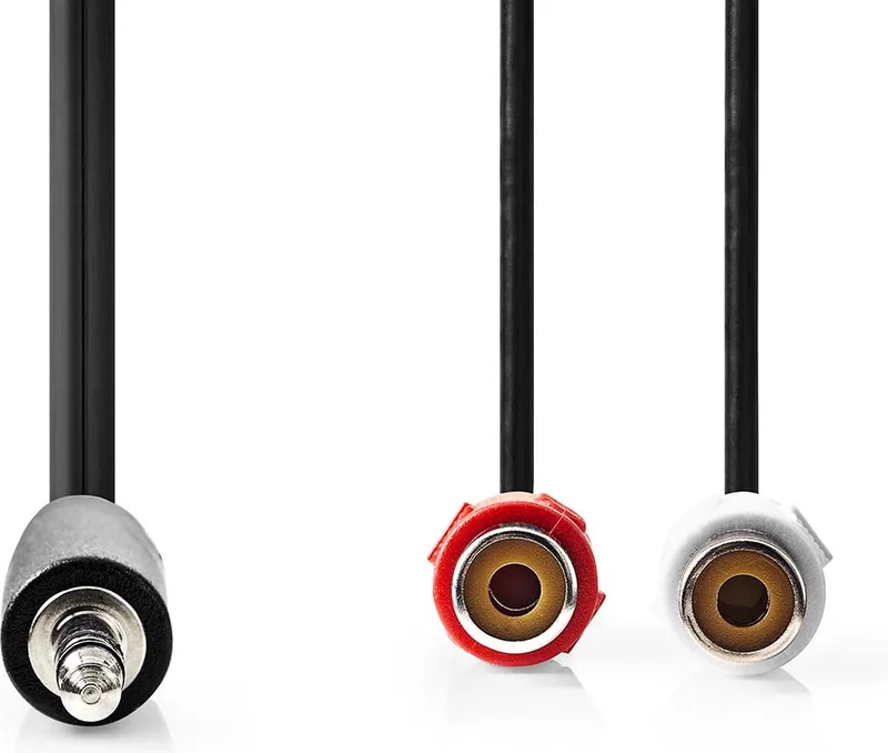 Stereo-Audiokabel - 3,5 mm Male - 2x RCA Female - Vernikkeld - 0.20 m - Rond - Doos van Nedis in Zwart – productfoto