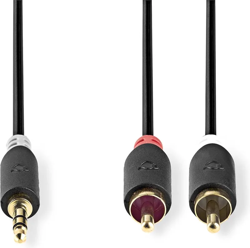 Stereo-Audiokabel - 3,5 mm Male - 2x RCA Male - Verguld - 1.00 m - Rond - Doos van Nedis in Antraciet – productfoto