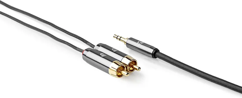 Stereo-Audiokabel - 3,5 mm Male - 2x RCA Male - Verguld - 5.00 m - Rond - Cover Window Box by Nedis in Gun Metal Grijs – product photo
