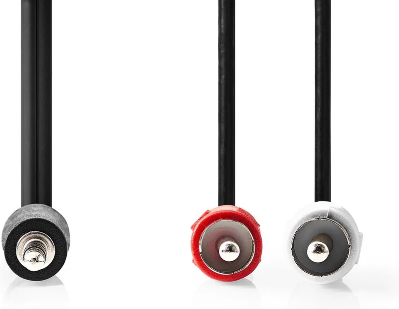 Stereo-Audiokabel - 3,5 mm Male - 2x RCA Male - Vernikkeld - 1.00 m - Rond - Doos van Nedis in Zwart – productfoto