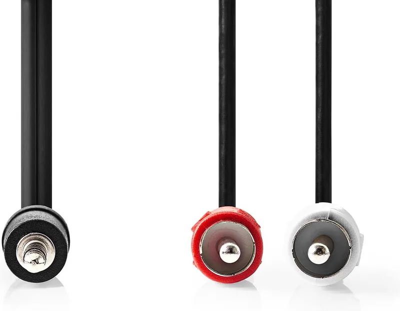 Stereo-Audiokabel - 3,5 mm Male - 2x RCA Male - Vernikkeld - 1.00 m - Rond - Label by Nedis in Black – product photo