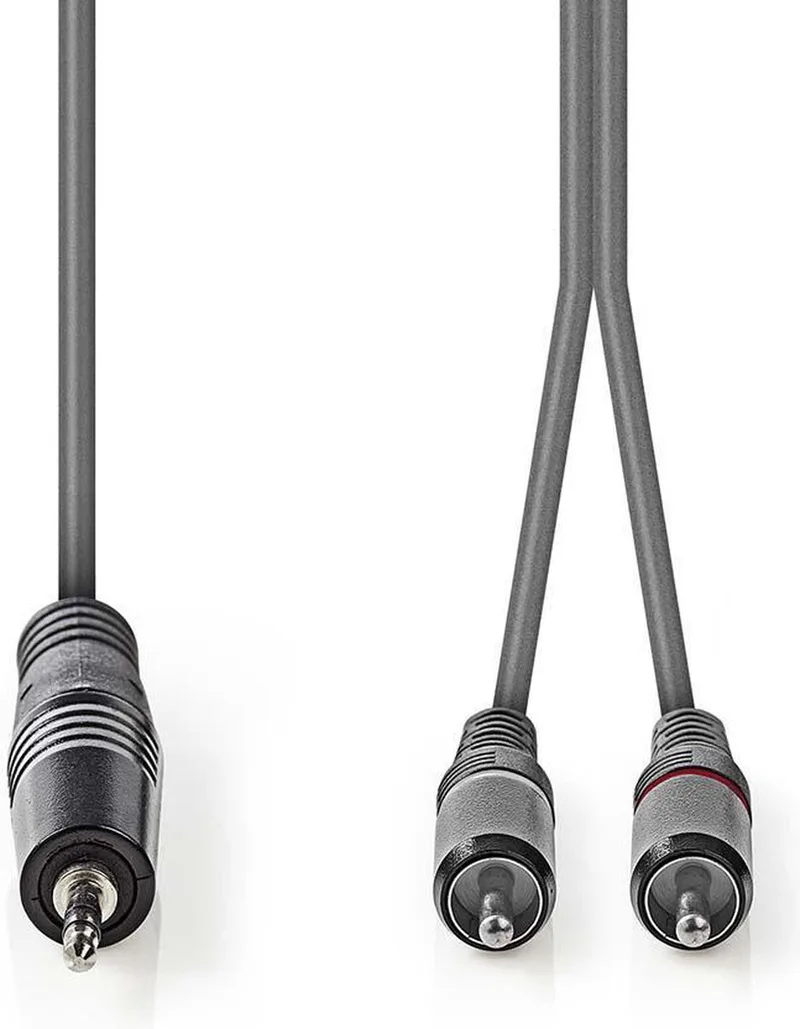 Stereo-Audiokabel - 3,5 mm Male - 2x RCA Male - Vernikkeld - 1.50 m - Rond - Kartonnen Sleeve by Nedis in Dark grey – product photo