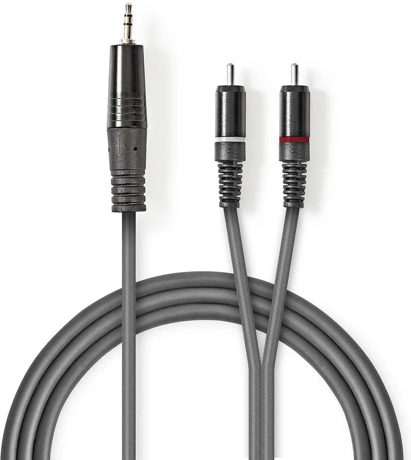 Stereo-Audiokabel - 3,5 mm Male - 2x RCA Male - Vernikkeld - 3.00 m - Rond - Kartonnen Sleeve by Nedis in Dark grey – product photo