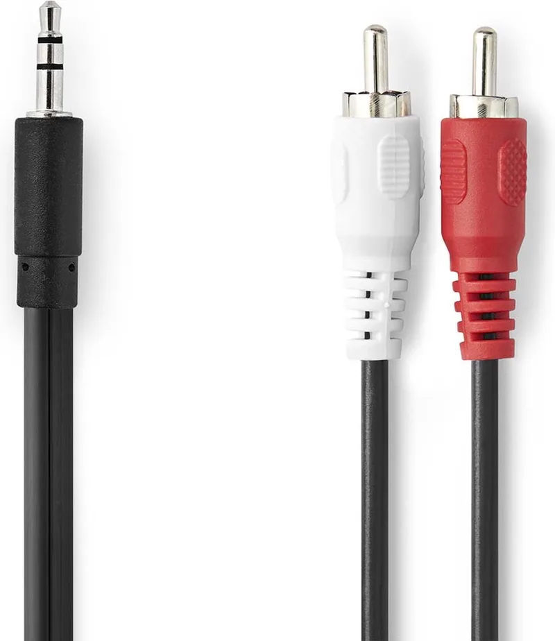 Stereo-Audiokabel - 3,5 mm Male - 2x RCA Male - Vernikkeld - 3.00 m - Rond - Doos by Nedis in Black – product photo