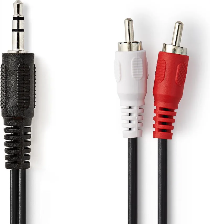 Stereo-Audiokabel - 3,5 mm Male - 2x RCA Male - Vernikkeld - 5.00 m - Rond - Label by Nedis in Black – product photo