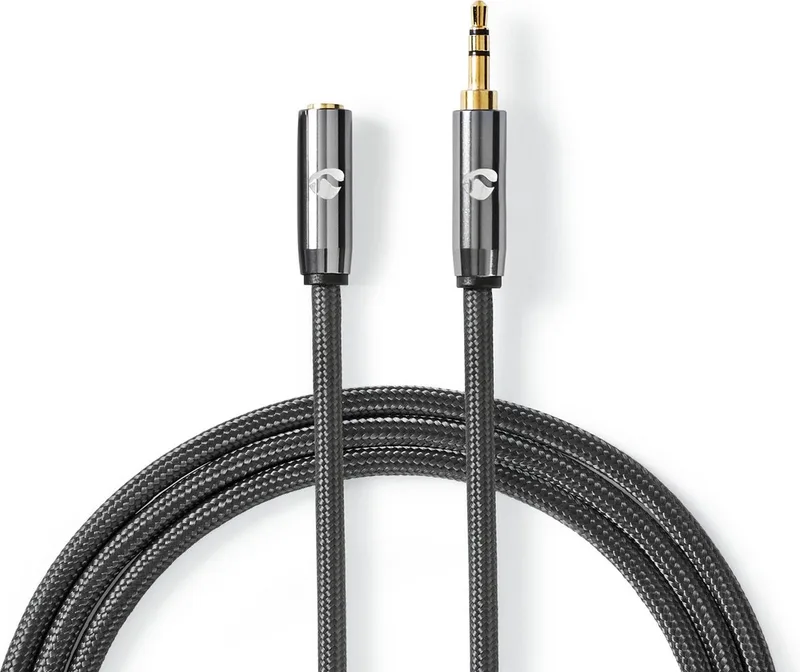 Stereo-Audiokabel - 3,5 mm Male - 3,5 mm Female - Verguld - 2.00 m - Rond - Grijs / Gun Metal Grijs - Cover Window Box fra Nedis i Grå – produktbillede