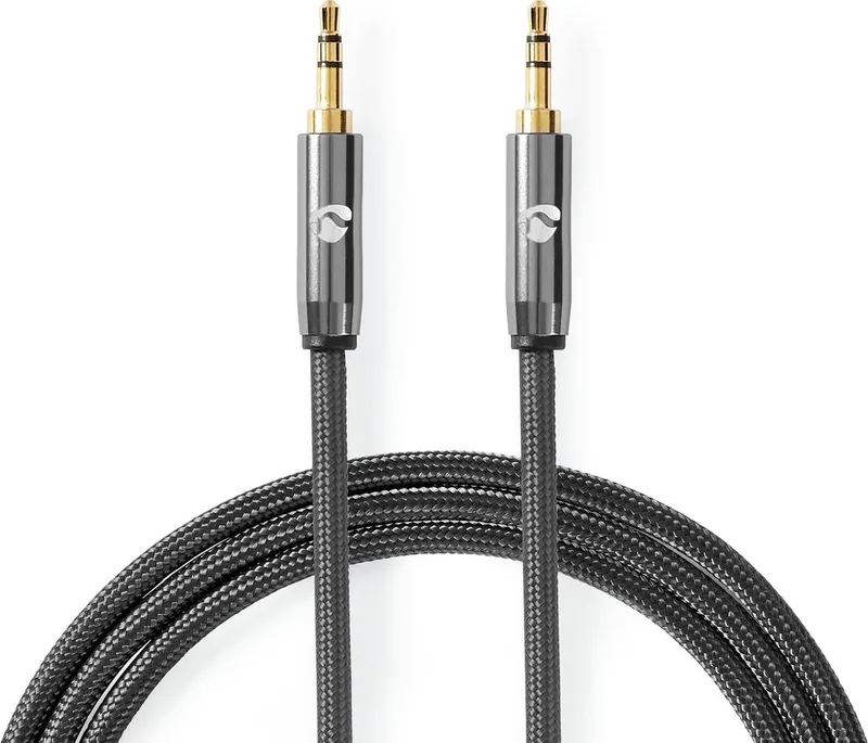 Stereo-Audiokabel - 3,5 mm Male - 3,5 mm Male - Verguld - 1.00 m - Rond - Gun Metal Grijs - Cover Window Box van Nedis in Antraciet – productfoto