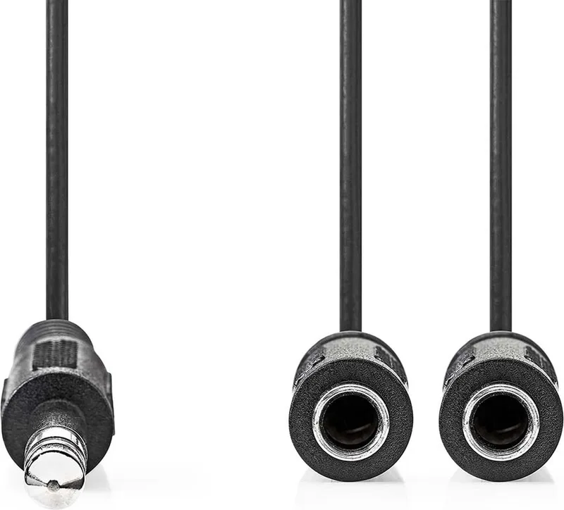 Stereo-Audiokabel - 6,35 mm Male - 2x 6,35 mm Female - Vernikkeld - 0.20 m - Rond - Doos van Nedis in Zwart – productfoto